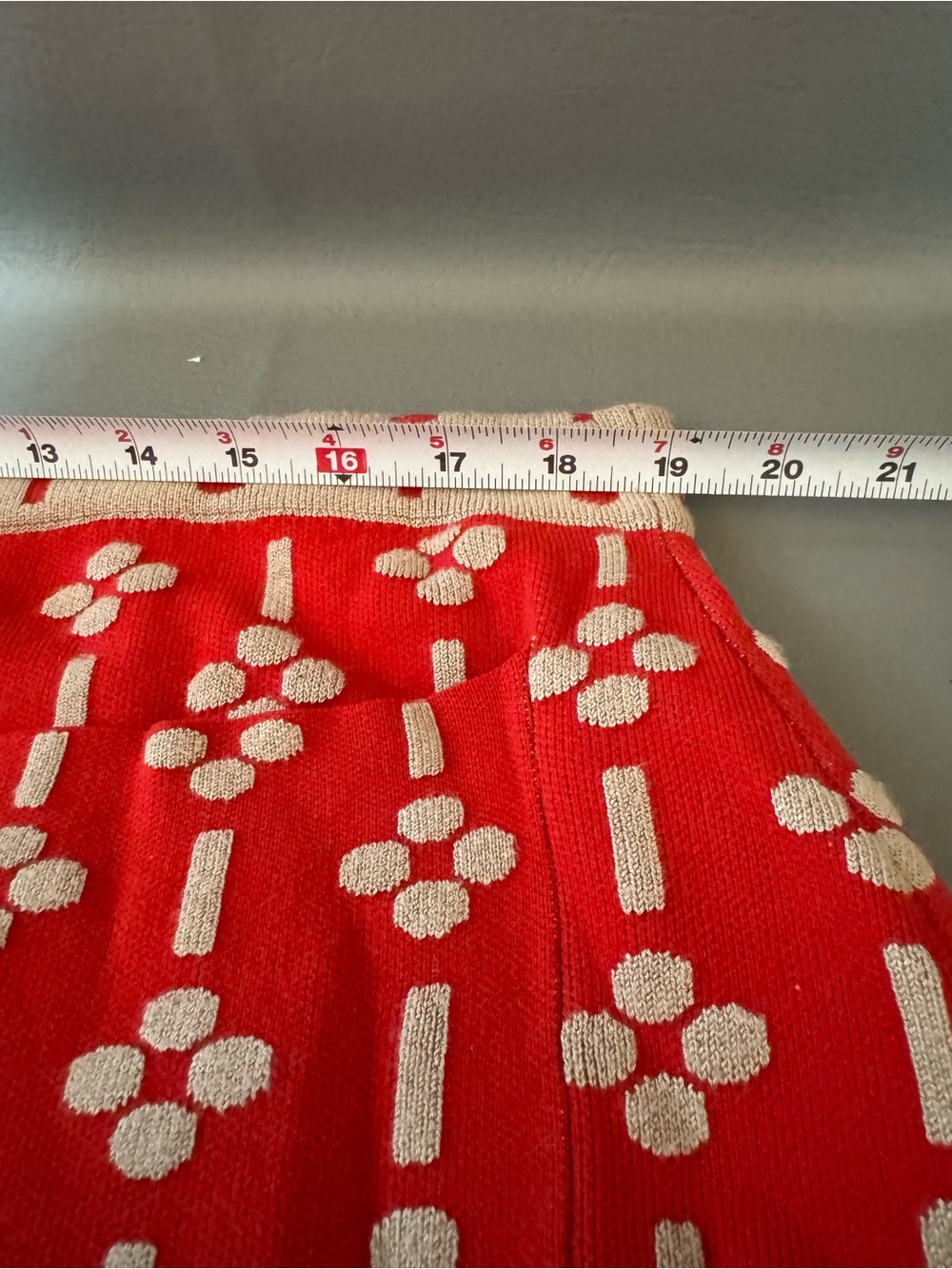 Anthropologie Maeve Quant Mini Skirt Red Cream XL Soft pockets 60’s Vibe Print - Picture 10 of 11